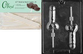 Cybrtrayd 45St25-XX500 Pecker Pop Chocolate Candy Mold with 25 Lollipop Sticks, 4.5-Inch