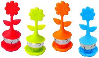 Llamamia Silicone Tea Infuser Tea Filter, Set of 4 Tea Strainers - Includes Silicone Flower Handles with Stainless...