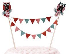 Ginger Ray Patchwork Owl Cake Bunting Decoration Party Topper, Mixed