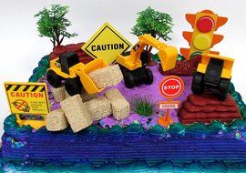 15 Piece CONSTRUCTION TRUCKS Themed Birthday Cake Topper Featuring Heavy Duty Equipment Vehicles and Decorative... N7