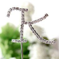26 English Letters Monogram Decor Crystal Rhinestone Cake Topper Decoration for Birthday Party Wedding - Silver... N18