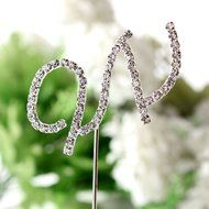 26 English Letters Monogram Decor Crystal Rhinestone Cake Topper Decoration for Birthday Party Wedding - Silver... N21