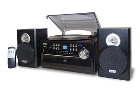 Jensen 3-Speed Turntable with CD Player, AM/FM Stereo Radio, Cassette Player and Stereo Speakers, Blue Back-Lit... N2