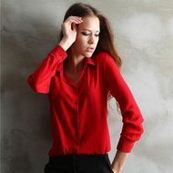 Oligex(TM) Loose Solid Color Long Sleeve Chiffon Women Blouse White Black Blue Women Chiffon Blouse V-neck Spring...