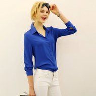 Oligex(TM) Loose Solid Color Long Sleeve Chiffon Women Blouse White Black Blue Women Chiffon Blouse V-neck Spring... N2
