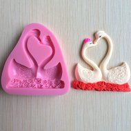 Swan Lovers Art Deco Silicone Mold Sugar Craft DIY Gumpaste Cake Decorating Clay (Pink)