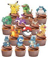 &#10047; Pokemon Go Themed - Fun Fully Edible Boys Girls Birthday Party Cup Cake Toppers (24)