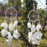 Creazy Handmade Dream Catcher Circular Net With feathers Wall Hanging Decoration Decor Ornament Craft Gift (White) N4