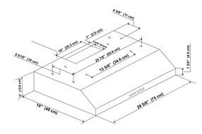 Ancona Slim C2 Twin Motor 425 CFM Under Cabinet Range Hood, 30-Inch