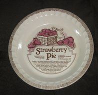 Royal China Jeannette Corp Ironstone 10" Strawberry Pie Plate with Recipe Fluted Edges