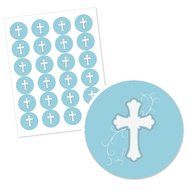Little Miracle Boy Blue &amp; Gray Cross - Baptism Cupcake Picks with Stickers - Party Cupcake Toppers - 12 Count N2