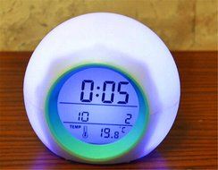 Surborder Shop Cube Colorful Glowing 7 Led Colors Changing Digital Alarm Clock with Time &amp; Date Week &amp; Temperature... N3