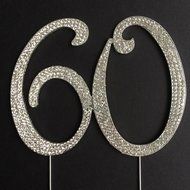 60 Cake Topper for 60th Birthday or Anniversary Silver Party Supplies Decoration Ideas N3