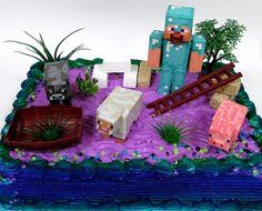 13 Piece MINECRAFT Themed Birthday Cake Topper Set Featuring Minecraft Characters and Decorative Themed Accessories N6