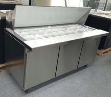 3 Door 70" Mega Top 30 Pan Salad Sandwich Prep Refrigerator Table Cooler STAINLESS
