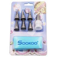 7-Piece Russian Piping Tips with One Coupler and One Silicone Pastry Piping Bag, SOOKOO Stainless Steel Ruffle... N4