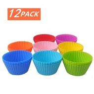 ASSIS Set of 12 Coloured Silicone Cupcake / Muffin Cases / Baking Muffin Cups Liners Molds Sets （2.8"Random color）