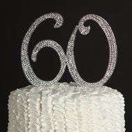 60 Cake Topper for 60th Birthday or Anniversary Silver Party Supplies Decoration Ideas N5