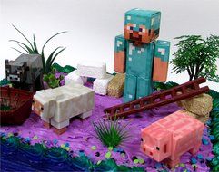 13 Piece MINECRAFT Themed Birthday Cake Topper Set Featuring Minecraft Characters and Decorative Themed Accessories N8