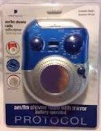 Protocol AM/FM Shower Radio with Fog Resistant Mirror, Digital LCD clock with date. Vibrant Metallic Colors