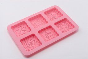 6 Cavity Square Cake Mooncake Mold Handmade DIY Baking Mould with Flower Print
