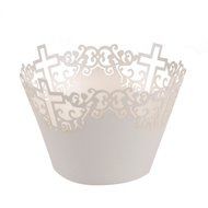 50pcs Filigree Vine Lace Cut Cupcake Wrapper Liner Baking Cup Case Trays Wedding Birthday - White, Cross