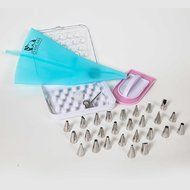 Cake Decoration Tips Set- 31pcs -by D-BEAR- WITH FREE reusable silicone pastry bag -26 Stainless Steel Tips -2... N6