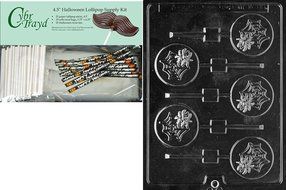 Cybrtrayd 45StK25H-H082 Spider in Web Lolly Halloween Chocolate Mold with Lollipop Supply Kit