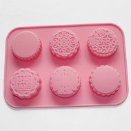 X-Haibei 6-cavity Round Mooncake Chocolate Muffin Cupcake Soap Silicone Mold Pan Tray N3