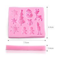 Houron Snowflake Doll Christmas Santa Claus Tree Deer Silicone Fondant Sugarpaste Mold Cake Decoration Pink N2