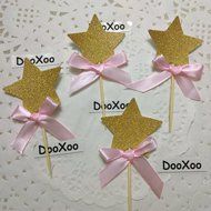 DOOXOO Gold Star Cupcake Toppers Gold Glitter Cake Toppers Birthday Cake Toppers Wedding/Anniversary Cake Toppers... N5