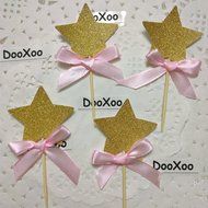 DOOXOO Gold Star Cupcake Toppers Gold Glitter Cake Toppers Birthday Cake Toppers Wedding/Anniversary Cake Toppers... N6