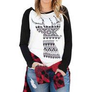 Morecome Women Fashion Christmas Elk Round Collar Cotton Long Sleeve Casual Tops (L)