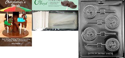 Cybrtrayd 45St25-J103 Marine Pop Jobs Chocolate Candy Mold with 25 Lollipop Sticks, 4.5-Inch N2