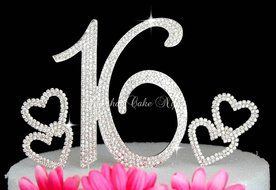 Lulu Sparkles LLC Sweet 16 Numbers Cake Topper in crystal rhinestones Hearts Birthday Anniversary Large Size Topper...