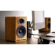 Audioengine P4 Premium Passive Bookshelf Speakers (Bamboo) with DS2 Desktop Speaker Stands (Black) N2