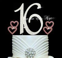 Lulu Sparkles LLC Sweet 16 Numbers Cake Topper in crystal rhinestones Hearts Birthday Anniversary Large Size Topper... N2