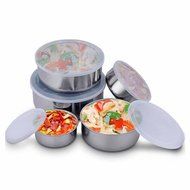 Quadruple Time 5 PCS Mixing Bowls Cookware Stainless Steel Food Storage Container Set