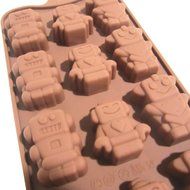 1 X Robot Silicone Baking Non-stick Flexible Mold Muffin Pan Ice Tray, 12 Robots in Chocolate Brown