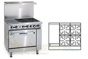 Imperial Commercial Restaurant Range 36&quot; With 4 Burners 12&quot; Griddle 1 Standard Oven Natgas Ir-4-G12-N