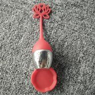 GOOTRADES Lotus Shaped Stainless Steel Tea Infuser Teaspoon Silicone Loose Leaf Herb Strainer Filter (Red) N10