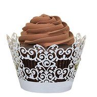 Mikey Store, 50pc New! Lace Laser Cut Cupcake Wrapper Liner Baking Cup Muffin (WT)