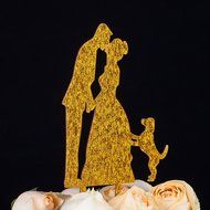 LOVENJOY with Gift Box Kissing Bride Groom Couple and Big Dog Animal Silhouette Wedding Cake Decoration Topper... N8