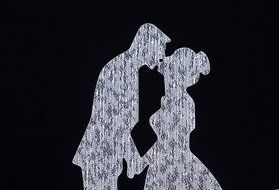 LOVENJOY with Gift Box Kissing Bride Groom Couple and Big Dog Animal Silhouette Wedding Cake Decoration Topper... N11
