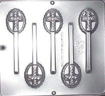 Cross on Oval Lollipop Chocolate Candy Mold Religious 405