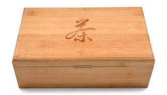 Tea Organizer, Tea Bag Box with Unique Chinese &ldquo;Tea&rdquo; Character, Wood Beveled Box Holds 96 Bags (With Chinese character)