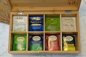 Tea Organizer, Tea Bag Box with Unique Chinese &ldquo;Tea&rdquo; Character, Wood Beveled Box Holds 96 Bags (With Chinese character) N2