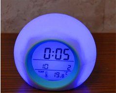 Surborder Shop Cube Colorful Glowing 7 Led Colors Changing Digital Alarm Clock with Time &amp; Date Week &amp; Temperature... N5