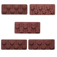 Silicone Lollipop Mold with 6 Holes, Double Heart, Star, Small Flower, Smile Face, Round, Etc, Design, Set of 5