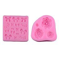 3D Silicone Fondant Mold Cake Decorating Tools Rose Flower Bow Design Silicone Baking Tool Set of 2 Pink Color
